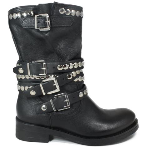 Patti Di Luna Biker Style Boots, Studded Black Leather, UK8.